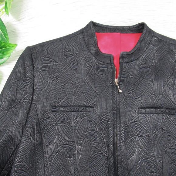 HOBBS Marilyn Anselm Black Textured Jacquard Zip Front Jacket Women’s Size 10 - Picture 7 of 13